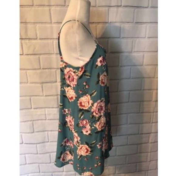 Teeze Me Floral Dress Teal Pink Flowy Boho VNeck - Picture 4 of 6